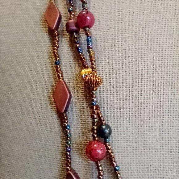 Purple Deep Blue Gold 3-Strand EUC 18" Necklace-Item #108 - Picture 4 of 4